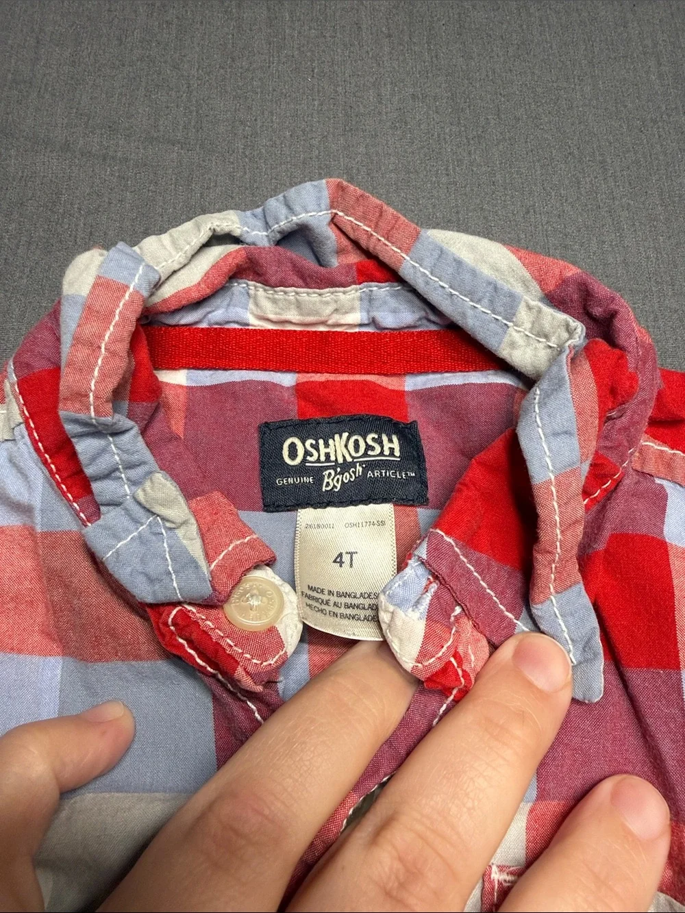 OshKosh B'gosh Red & Light Blue Plaid Short-Sleeve Button-Up